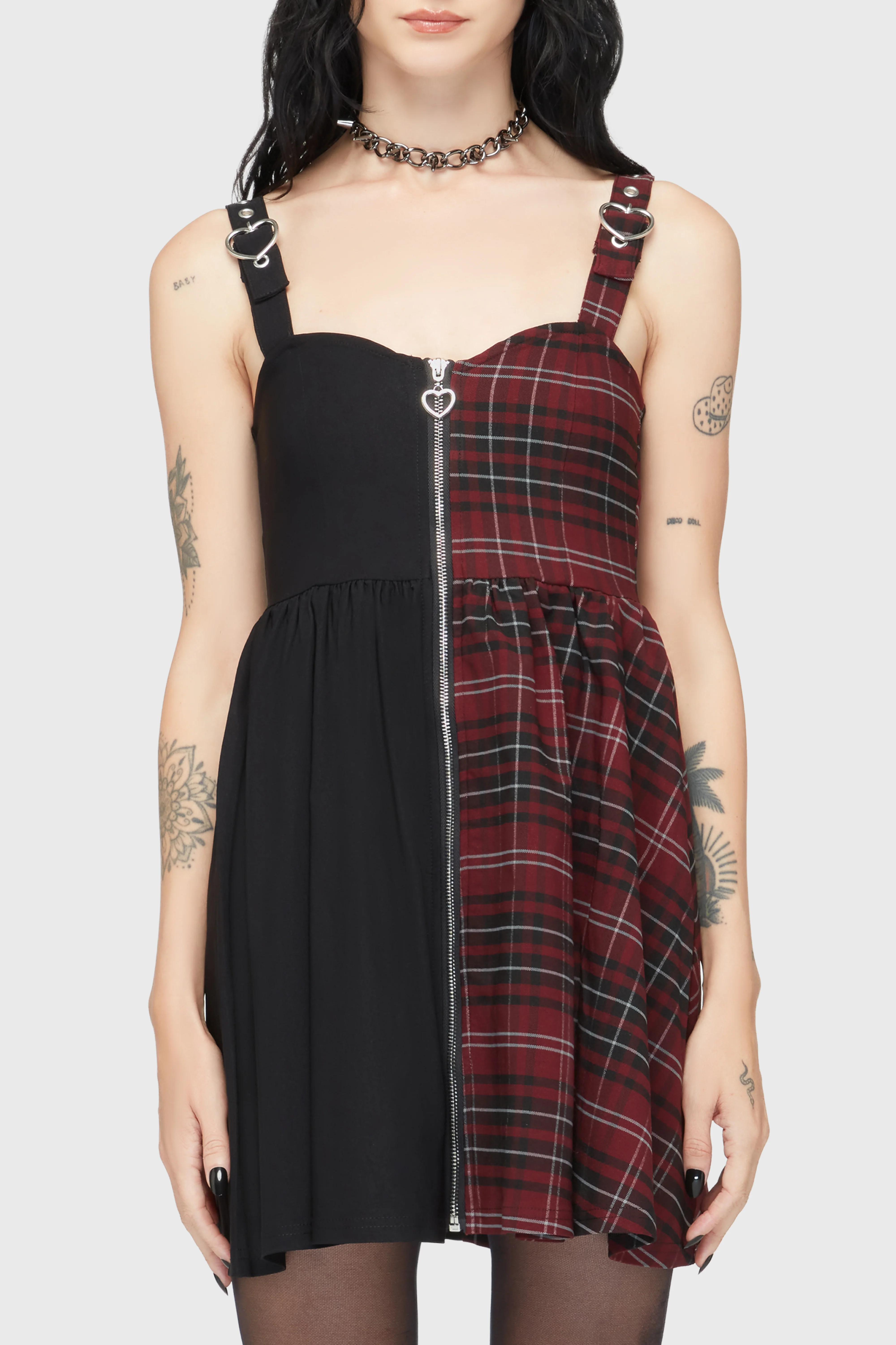 Tartan Marie Zip Dress [BURGUNDY] - Image 3
