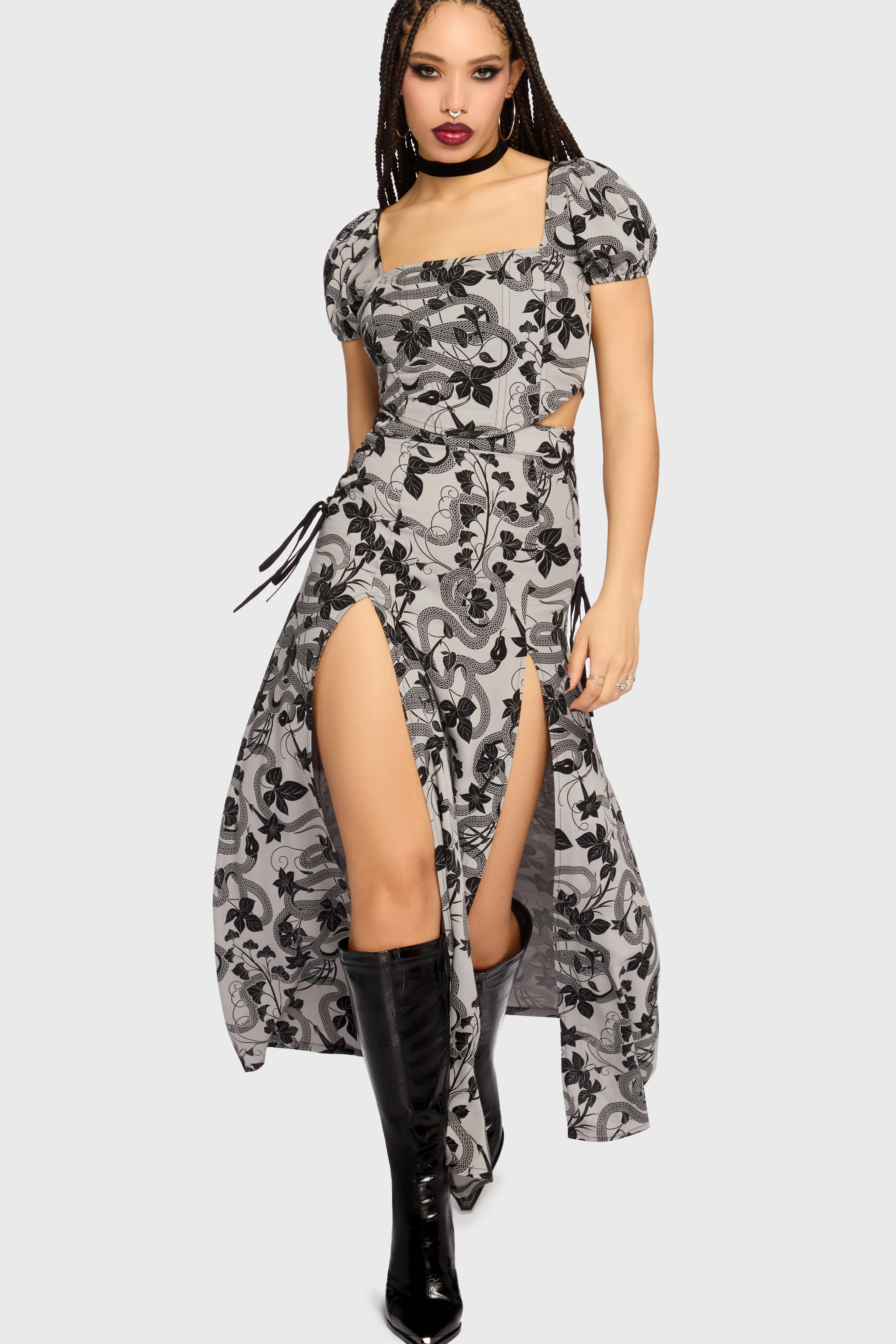 Venomous Rose Lace Up Skirt